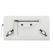 【康是美官方網購】BALENCIAGA 巴黎世家 CLASSIC羊皮銅釦鍊長夾(白) / 展示品