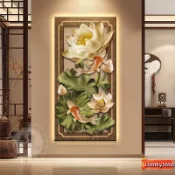 🔥 花開富貴 玄關畫 裝飾畫 入戶門畫 荷花畫 掛畫 豎版畫 過道畫 走廊畫 壁畫 燈畫 畫 風景畫