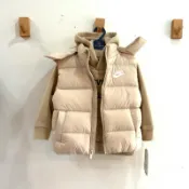 降價商品-Nike Kids 可拆帽 男女童 輕羽絨背心 綠色/卡色