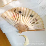 ✨可開發票#8寸複古代折扇子轉扇雙麵中國風男女漢服旂袍貓咪蝴蝶夏季日用扇