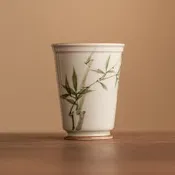 臺灣現貨手繪翠綠文竹聞香杯主人杯中式陶瓷功夫小茶杯單杯喝茶茶具品茗杯