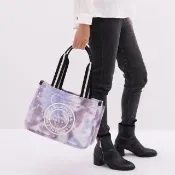 【MARC JACOBS】復古圓標LOGO渲染帆布肩背大托特包購物包(紫灰)