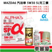 【車麗屋汽車百貨】【ALPHA'S 阿α法】機油套餐 5W30 SP 5L含工價 (馬自達 MAZDA6 1、2代 2.0、2.3、2.5L汽油車 2002-2013)