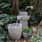 【📜開立發票📜】庭院花園大型竹子石磨假山流水 樹脂擺件 裝飾 噴泉 景觀 戶外陽台田園石臼水景擺件 流水造景