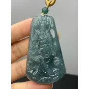 J1200(附證書）磨砂。天然翡翠A貨。關公關聖帝君武財神吊飾