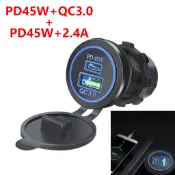 12v-24v 車載充電器插座 PD45W+QC3.0 PD45W+2.4A 汽車摩托車船用雙 USB 快速充電電源適配
