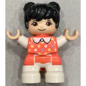 樂高 得寶 人偶 黑髮 珊瑚橘 小女孩｜LEGO duplo Girl with Coral Polka Dot Top
