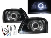 卡嗶車燈 Mitsubishi 三菱 Magnum 96-01 光導LED天使眼光圈HID魚眼 大燈 黑色 