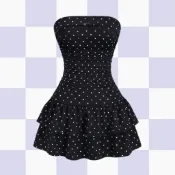 SAUVAGES polka dots tube ruffle dress 點點摺邊平口連衣裙洋裝