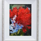 紅牡丹原創油畫現代繪畫當代花卉藝術 20x15 厘米