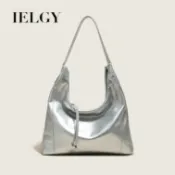 IELGY 女士手提斜背包 銀色腋下包 時尚大容量托特包