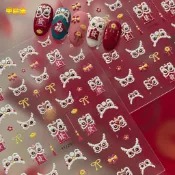 【甲魔法】新年紅醒獅美甲浮雕貼紙 立體春節發財舞獅醒獅穿戴可愛指甲貼紙