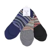【Paul Smith】PAUL SMITH燙印白字LOGO棉混紡彩條紋3色3雙船型襪(男款/海軍藍x黑x灰)