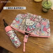 雨傘 遮陽傘 晴雨傘 三麗鷗全自動學生三折傘雨傘折疊網紅男女傘卡通遮陽透明動漫KT貓 防曬傘 雨傘 口袋傘 鉛筆傘