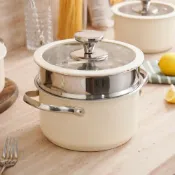 (店+)PureCook 台灣首賣★新CICI韓式304陶瓷不鏽鋼鍋2L蒸煮雙耳湯鍋+蒸籠格+矽膠玻璃蓋(IH爐洗碗機康寧同款)