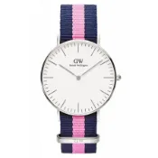 DW Daniel Wellington 經典藍粉紅帆布時尚女錶-銀框/36mm(DW00100049)