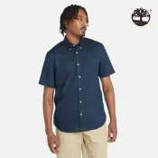 Timberland官方旗艦 男款深寶石藍亞麻短袖襯衫|A24WG433