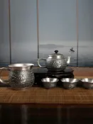 協貿國際日用品生活5館 泰安銀業999純銀茶具功夫茶具套裝茶壺茶杯公道杯手工千足銀百福