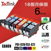 TacTink CANON 相容墨水匣 PGI-820BK/CLI-821(6入組盒包) 適用PIXMA MP540/550/620/630/640/648/990/988/996/860/IP3600/4600/4700