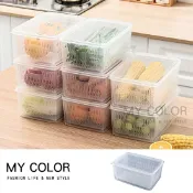 Mycolor 保鮮盒 瀝水籃 收納籃 收納盒 分裝盒 瀝水盒 加蓋 冰箱收納盒 雙層 瀝水保鮮盒 帶蓋保鮮盒 廚房 冰箱收納盒 水果 便攜式 塑料盒 備料 透明 露營 日式 加大雙層保鮮盒【S058】MY COLOR
