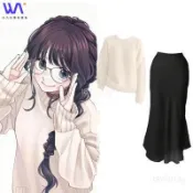 W&S 【新款】熏香花凜然綻放和栗薰子同款套裝白色毛衣黑色魚尾裙一套cos服裝