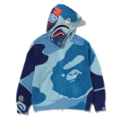 BAPE Crochet Shark Relaxed Fit Full Zip Hoodie 藍迷彩 BAPE-621