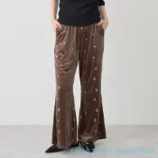 earth music&ecology 素面/碎花刺繡天鵝絨質感喇叭褲(01000687300)
