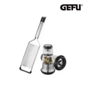 【德國GEFU】廚房萬用料理組-不鏽鋼雙向刨絲器(附刀片防護套)+研磨罐2件組