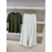 Jomi日韓 夏日渡假風重工雛菊刺繡柔棉鬆緊腰小闊腿直筒白褲*現貨【AP06-CO5257】
