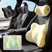 【ANTIAN】汽車記憶棉腰靠+頭枕套組 車用久坐腰墊 車載睡覺護腰靠枕 靠背墊 護頸枕