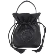 GUCCI 古馳  BLONDIE 黑色牛皮車縫標小型手提斜背兩用水桶包