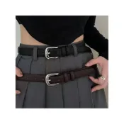 (店+)誠誠配飾袋鼠銀扣皮帶女款時尚簡約百搭洋氣腰帶細款收腰牛仔褲短褲西裝褲