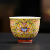 全球選品1館 生活百貨 高檔琺琅彩纏枝蓮聞香杯陶瓷杯子主人杯品茗杯茶杯宮廷風單杯
