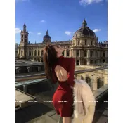 【𝐊𝐈𝐊𝐈𝐅𝐀𝐌𝐄】🌟羅浮之夢𝒹𝓇𝑒𝒶𝓂✨美艷性感紅色高領露背洋裝 鏤空洋裝 長袖洋裝 包臀洋裝 紅色洋裝 美背連身裙