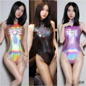 免運【思婷情趣用品商城】情趣內衣泳衣女緊身偏光漆皮死庫水高叉性感連體泳衣漆皮衣 內衣 制服 連體衣 調情 誘惑