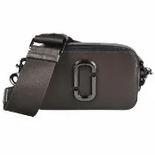 【MARC JACOBS】MARC JACOBS THE SNAPSHOT DTM雙J LOGO牛皮拉鍊十字紋防刮斜背相機包(墨灰棕)