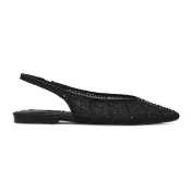 【steve madden】水鑽網紗尖頭後繫帶平底鞋SONNET(黑色)