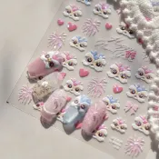 🎀秋冬上新🎀 新款新年煙花醒獅美甲貼紙ins粉色高階璀璨煙火喜慶小醒獅指甲貼 日系可愛貼紙 新年醒獅貼紙 穿戴甲素材