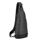 COACH 經典老花單肩後背包 胸包 防刮PVC塗層帆布 單肩包 斜背包 胸包 CY801 黑色(現貨)
