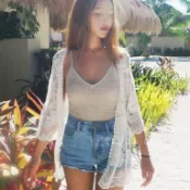 《杜達女孩》夏日鏤空蕾絲罩衫 泳装外套 女 白色蕾絲 海邊渡假 蕾絲網紗 外搭 開衫 薄外套 防曬沙灘 防曬