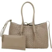 BOTTEGA VENETA 寶緹嘉 BV Pinacoteca 中款 雙面用 小牛皮x麂皮編織 手提肩背托特包(松果棕/附萬用袋)