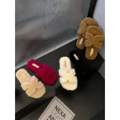 預購🖤韓國外穿平底毛毛拖鞋 鞋子 拖鞋 毛拖鞋 黑色拖鞋 白色拖鞋 平底拖鞋 外穿拖鞋 毛毛拖鞋 懶人拖鞋 露趾拖鞋