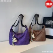 ✨桃園發貨+統編✨ 格子帆布餃子包包女休閒大容量單肩腋下包小眾ins百搭通勤斜挎包