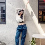 Dickies W32腰 深藍色素面經典 古著中低腰丹寧牛仔長褲 vintage