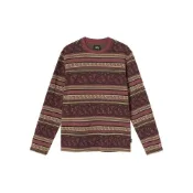 (店+)【STUSSY】1140231 純棉針織圓領條紋套頭毛衣 男款 暗紅色