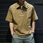 M-5XL 日系復古Polo衫 雙口袋 工裝上衣 半拉鏈polo衫男夏季潮牌翻領短袖t恤潮流簡約寬鬆百搭襯衫 大碼男T恤