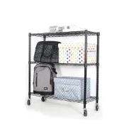 (店+)【旺家居生活】烤黑 91x36x90cm三層架工業輪《免運費》三層置物架 波浪架 展示架 收納架 工作車 推車 鐵力士架《旺家居生活》