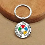 柔道吊飾 柔道鑰匙圈 跆拳道道帶吊飾 小黑帶吊飾 禮品 小禮物 客製化 時尚我愛柔道圓形玻璃鑰匙扣禮物飾品送家人朋友同學