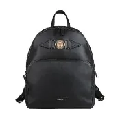 【VERSACE 凡賽斯】VERSACE BIGGIE鍍金美杜莎LOGO小牛皮內襯帆布拉鍊後背包(黑)