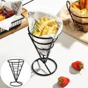 French Fries Stand Metal Cone Snack Fries Tray Holder Food B